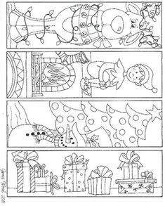 christmas coloring pages for kids with presents and gifts on the shelf in black and white