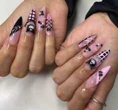 Kuromi Nails Acrylic, Shinigami Eyes, Alt Nails, Kuromi Nails, Sanrio Nails, Long Acrylic Nail Designs, French Nail Designs, Pretty Nail Designs