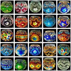 many different colored glass bowls are shown