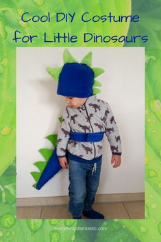 a young boy wearing a dinosaur costume with the title cool diy costume for little dinosaurs