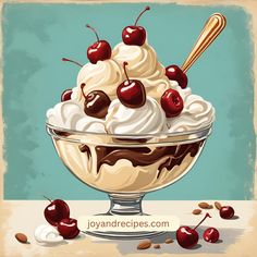 an ice cream sundae with cherries and whipped cream