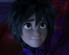 an animated character with black hair and blue eyes