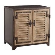 an old wooden cabinet with shutters on the front and side doors, made out of wood