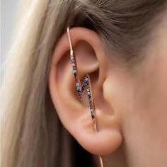 Nib Never Worn. No Stones Are Missing Gauged My Ears Shortly After Buying Them And Couldn’t Wear Them. Bday/Vday/Valentines Day/Birthday Rainbow Cz Ear Pin Earring, Edgy Pin Hook Ear Cuff, Modern Cane Ear Climber, Multicolor Cz & Rose Gold, Ear Bar Earrings, Demi-Fine Jewelry Crescent Rose, Snake Ring Gold, Ear Pins Earrings, Ear Climber Earrings, Ear Pin, Ear Crawler, Ear Crawler Earrings, Minimalist Earrings Gold, Ear Climbers Earrings