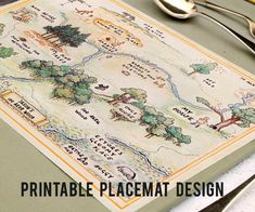 a placemat with the words printable placemat design on it next to utensils