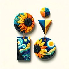 three pieces of art made to look like sunflowers