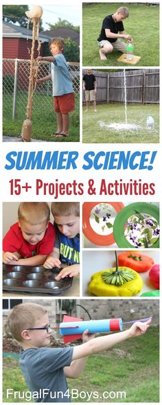 a collage of pictures with the words summer science and activities for kids to play in