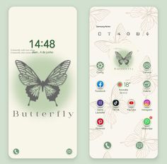 the butterfly theme is displayed in two different screens