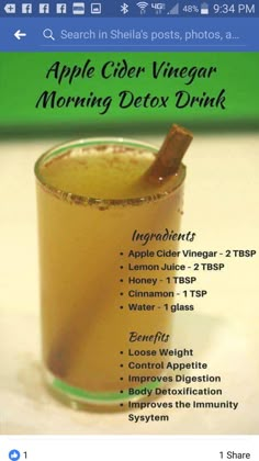 Morning Detox Drink, Apple Cider Vinegar Morning, Fat Burning Meal Plan, Vinegar Drinks, Healthy Detox Cleanse, Body Detoxification, Easy Detox, Jillian Michaels