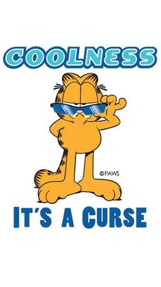 the garfield cat is wearing sunglasses and it says, coolness it's a curse