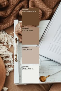 the color scheme is brown, white and gray with neutrals on top of each other