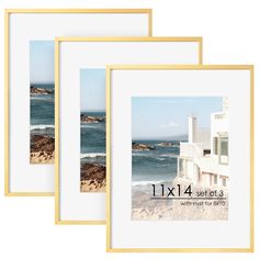 three framed photographs with the ocean in the background