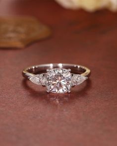 1.0 CT Cushion F/VS1 CVD Diamond Three Stone Style Engagement Ring - Camila Brown