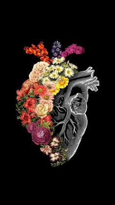 the human heart is filled with colorful flowers