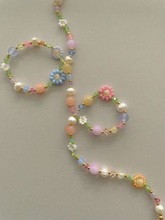 Seed Bead Patterns Necklaces, Pastel Bead Necklace, Handmade Necklaces Beads, Paisley Necklace, Preppy Jewelry, Spring Accessories