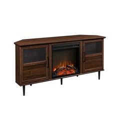 an entertainment center with a fireplace in it