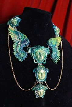 Zibellini Roman Winged Malachite Medieval Head Effect Huge Necklace | eBay Huge Necklace, Malachite Necklace, Jewelry Board, Jewelry Boards, Clay Creations, Corsets, Tiara, Beaded Jewelry, Statement Necklace