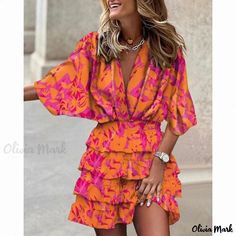 Olivia Mark - Flowy, Droopy Dress with Unconventional Silhouette Beach Party Dress, Estilo Chic, Irregular Hem, Half Sleeve Dresses, Sleeves Clothing, Weave Style, Ruffle Mini Dress, Loose Outfit, Layered Skirt