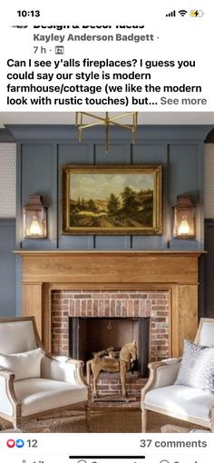 a living room filled with furniture and a fire place in front of a painting on the wall