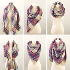 Six quick and simple ways to wear a plaid blanket scarf Stylish Petite, Outfit Layout, Stil Elegant