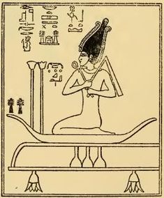 an ancient egyptian scene with a woman sitting on a bed