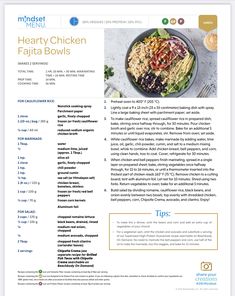 the recipe for hearty chicken fajita bowls is shown in an email form