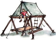 a drawing of a boy on a wooden swing set