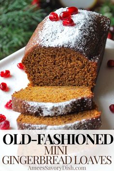 old - fashioned mini gingerbread loaves on a plate with pomegranates