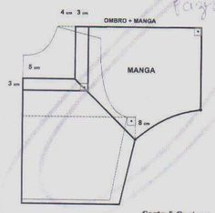 the front and back of a sewing pattern, with measurements for the top section on it