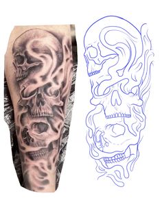 Clouds Filler Tattoo, 2 Skulls Tattoo, Tattoo Sleeve Designs For Men Ideas, Negative Spider Web Tattoo, Detailed Tattoo Stencil, Cool Outline Tattoos, Elbow Area Tattoo, Mysterious Tattoo Ideas For Men, Skull Cloud Tattoo