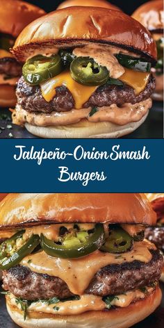 These Jalapeño-Onion Smash Burgers combine the classic smash burger technique with the bold flavors of caramelized onions and spicy jalapeños. The result is a juicy, flavorful burger with a crispy exterior, perfect for spice lovers and burger enthusiasts alike. Jalapeno Smash Burger, Burger Recipes Stove Top, Caramelized Jalapenos, Creole Burgers, Ninja Combi Meals, Hamburger Recipes Burgers, Smashburgers Recipe, Jalapeno Cheeseburger, Smash Burger Recipes