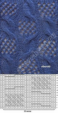 the knitting pattern is shown in blue and white