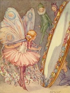 the fairy and her mirror are looking at each other