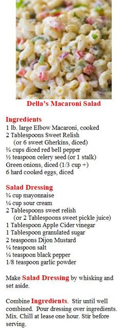 a recipe for macaroni salad with ingredients