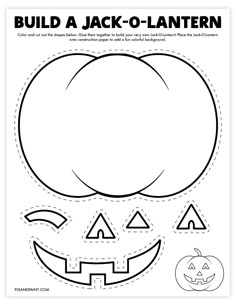 a printable pumpkin cut out with the words build a jack - o'lantern