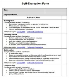 a sample self - evaluation form for an employee's job description, with the following information