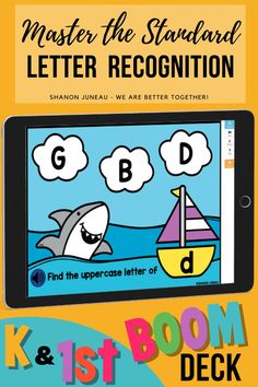 a book cover with an image of a shark and letter recognition