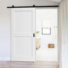 Wood 2 Panel Barn Door Shaker Barn Door, Panel Barn Door, Barn Sliding Doors, White Barn Door, Door Options, Interior Barn Door, Double Doors Interior, Custom Barn Doors, Wood Barn Door