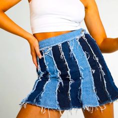 Super Dope Frayed Patchwork Denim Pleated Mini Skirt From Jaded London Worn Only One Time Love This Skirt! Blue Denim Short Skirt, Blue Denim Mini Skort, Blue Denim Mini Length Skort, Blue Cotton Cutoff Mini Skirt, Blue Cutoff Cotton Mini Skirt, Blue Cutoff Skort With Pockets, Blue Denim Mini Skirt With Frayed Hem, Blue Denim Skirt With Frayed Hem, Blue Cut-off Cotton Mini Skirt