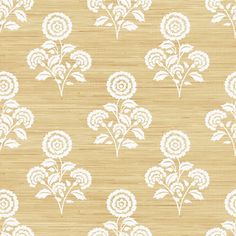 a beige and white wallpaper with flowers on it