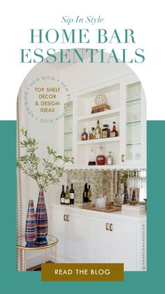 the front cover of a book with bottles and vases on it, in white cabinets