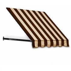 a brown and white striped awning