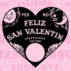 a black and pink heart with the words yes, feliz, san valentine's day written on it