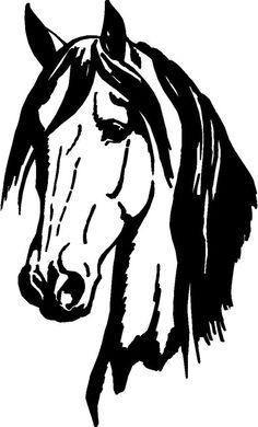 a black and white drawing of a horse's head