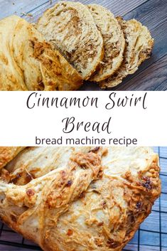 cinnamon swirl bread on a cooling rack with text overlay