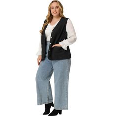 a plus-size brand inspired by the need of its customers. Hope the clothing can match you into various occasions, with the proper tailoring to show your perfect curve and the comfortable fabrics enables you a pleasant experience. Loose fitting, simple and stylish, suitable for every season. Sleeveless cropped jean vest jacket, made of breathable denim, comfortable to wear. Jean Jacket Vest, Perfect Curves, Plus Size Brands, Jean Vest, Denim Button Down, Vest Jacket, Loose Fitting, V Neck, Plus Size