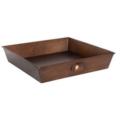 a brown tray with an oval handle on the bottom and two holes in the middle