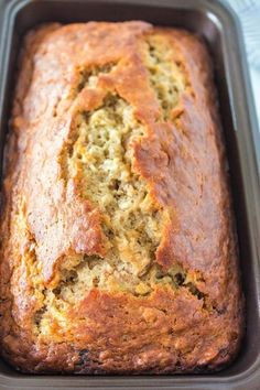 a loaf of banana bread in a pan