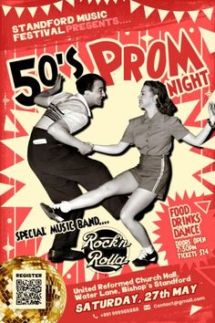 a poster for the 50th anniversary celebration of rock'n'roll's 50's prom night