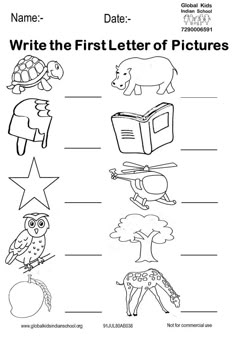 worksheet for the first letter of the alphabet with pictures and words to color